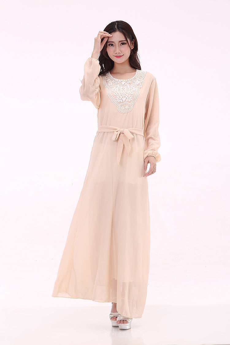 Muslim Robe Arab Hui Ethnic Women Chiffon Plus Size Women's Long-sleeved Dress