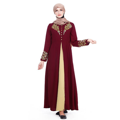 Women's Fashion Gilded Printed Muslim Arab Robe Dress