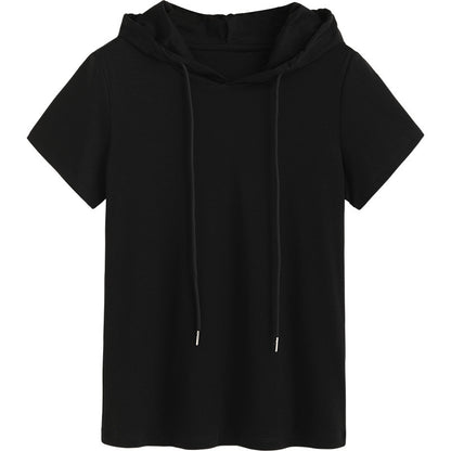 80's Mercerized Cotton Short-sleeved Hooded Women's T-shirt