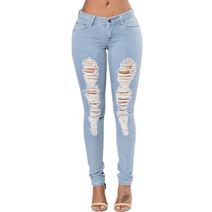 Multi Style Jeans - Ripped Pencil Pants Denim For Women