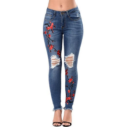 Multi Style Jeans - Ripped Pencil Pants Denim For Women