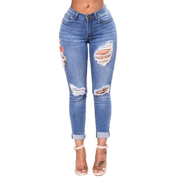 Multi Style Jeans - Ripped Pencil Pants Denim For Women