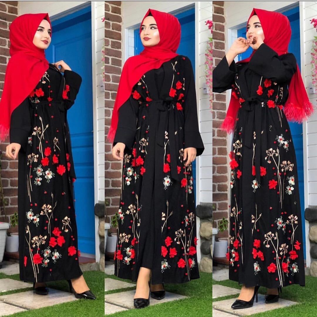 Middle Eastern Turkish Embroidery Three-Dimensional Flower Robe Dress