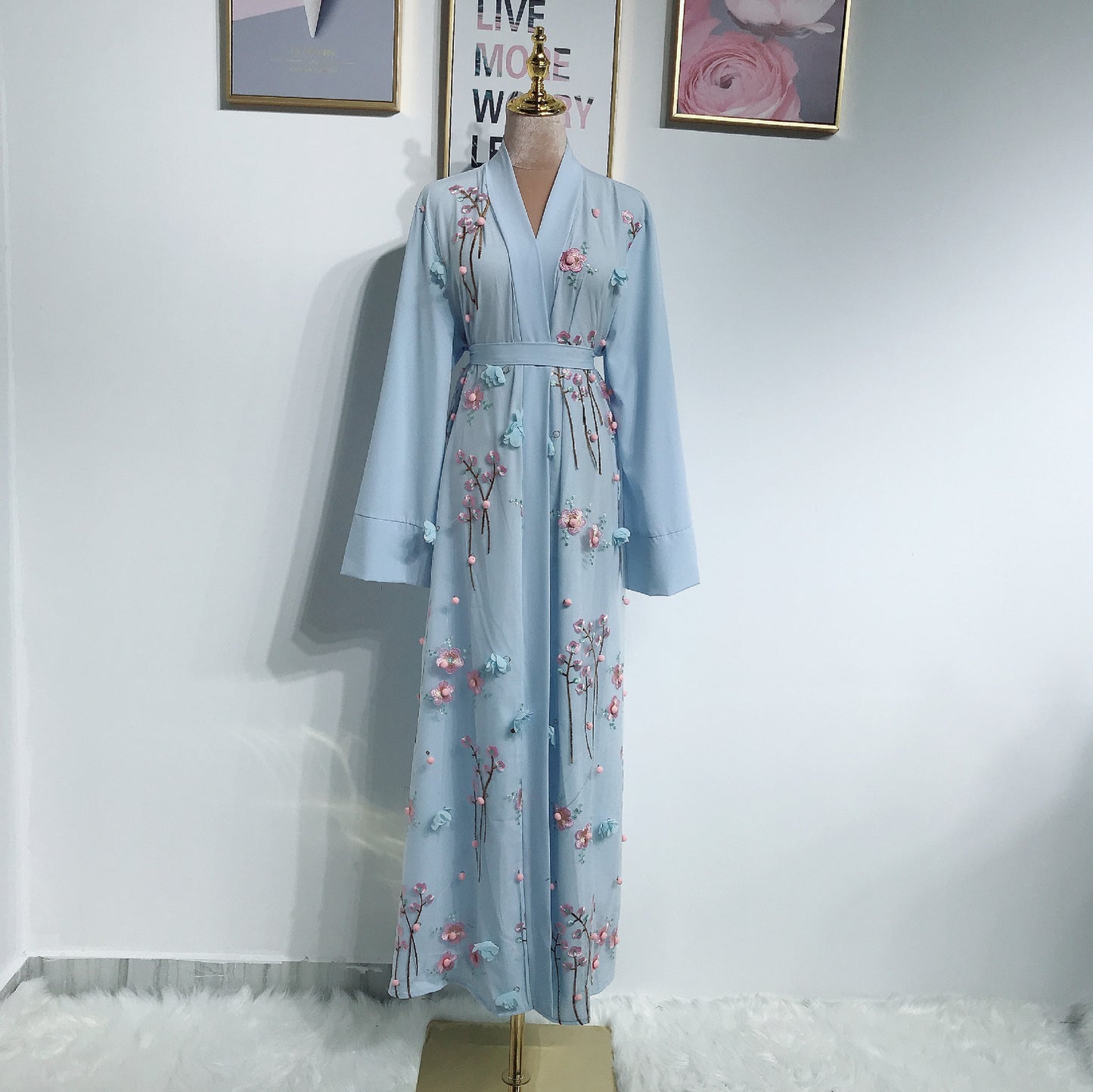 Middle Eastern Turkish Embroidery Three-Dimensional Flower Robe Dress