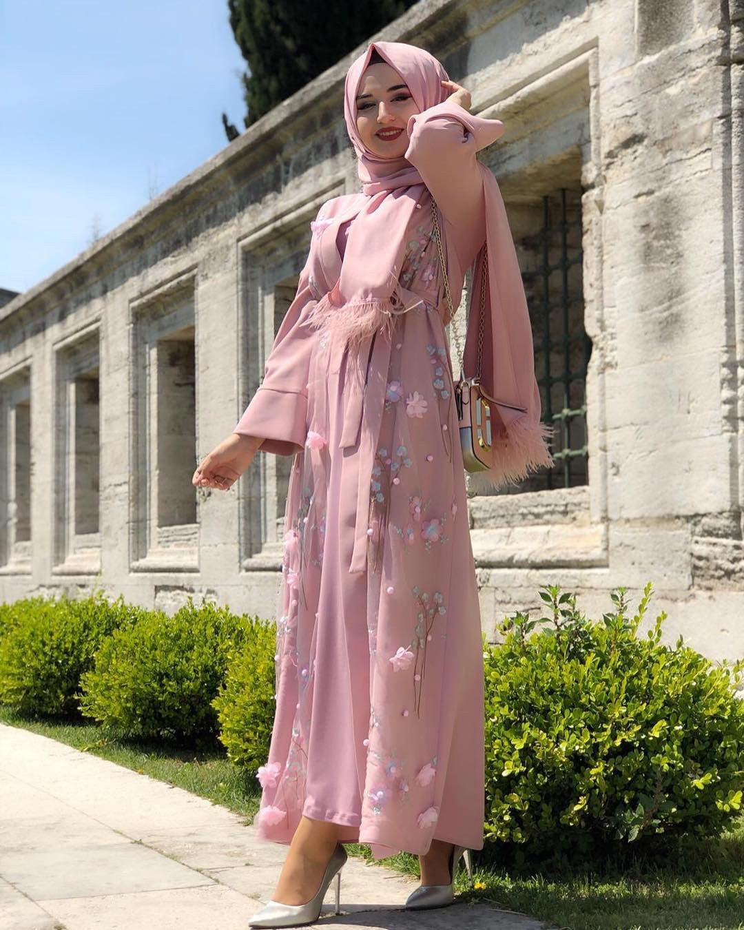 Middle Eastern Turkish Embroidery Three-Dimensional Flower Robe Dress