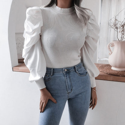 Puff Sleeve Knit Tops Streetwear T Shirt