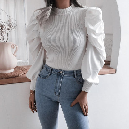 Puff Sleeve Knit Tops Streetwear T Shirt