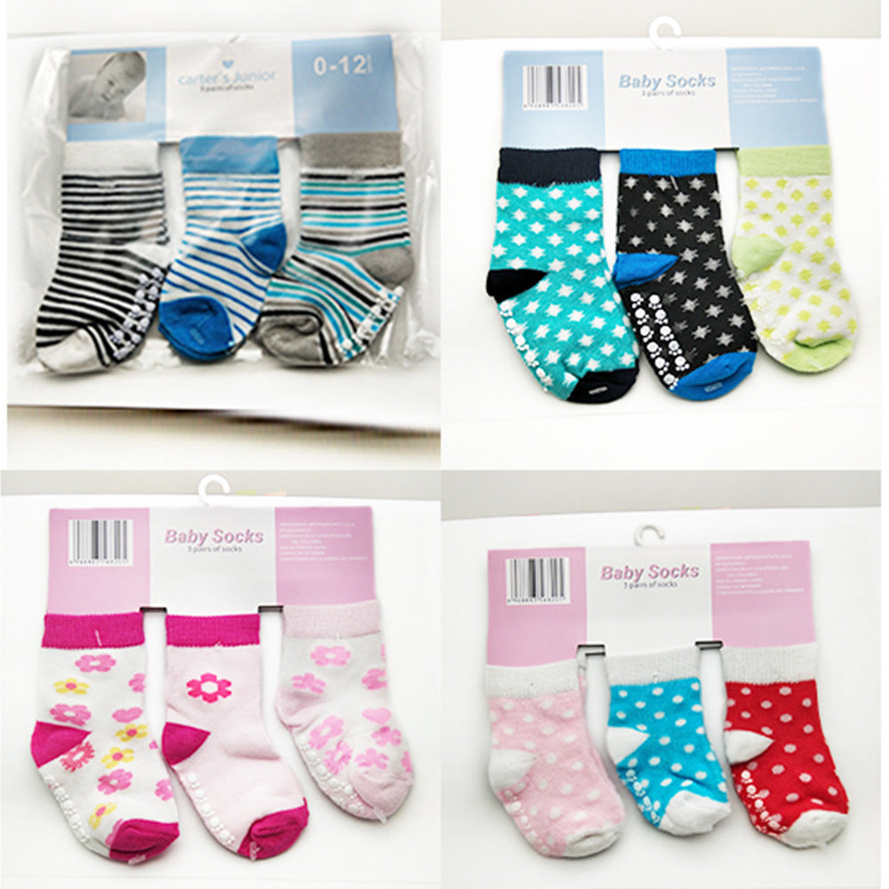 3 Pairs Of Non-slip Socks For Newborn Children