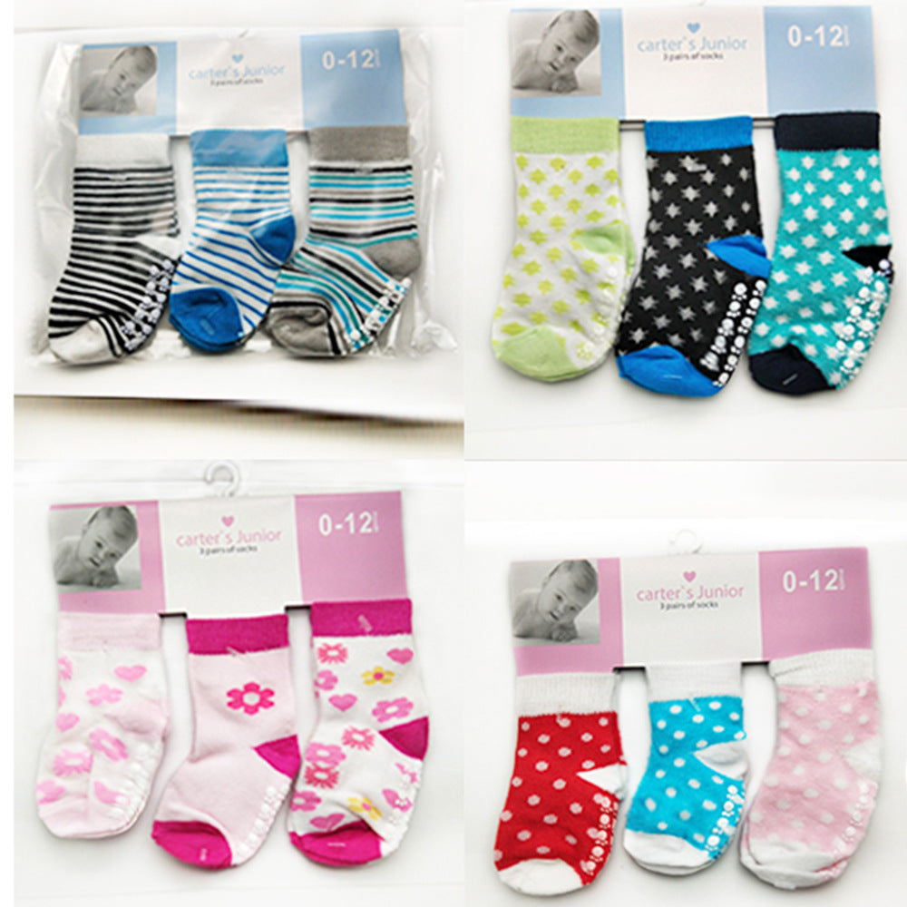 3 Pairs Of Non-slip Socks For Newborn Children