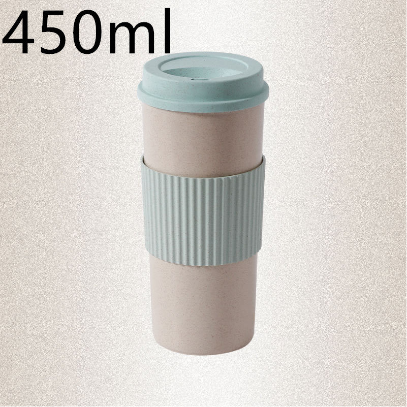 Reusable Coffee Tea Cup Random Color Wheat Straw Mug Coffee Cup with Lid Home Outdoor Water Bottle Travel Insulated Cup