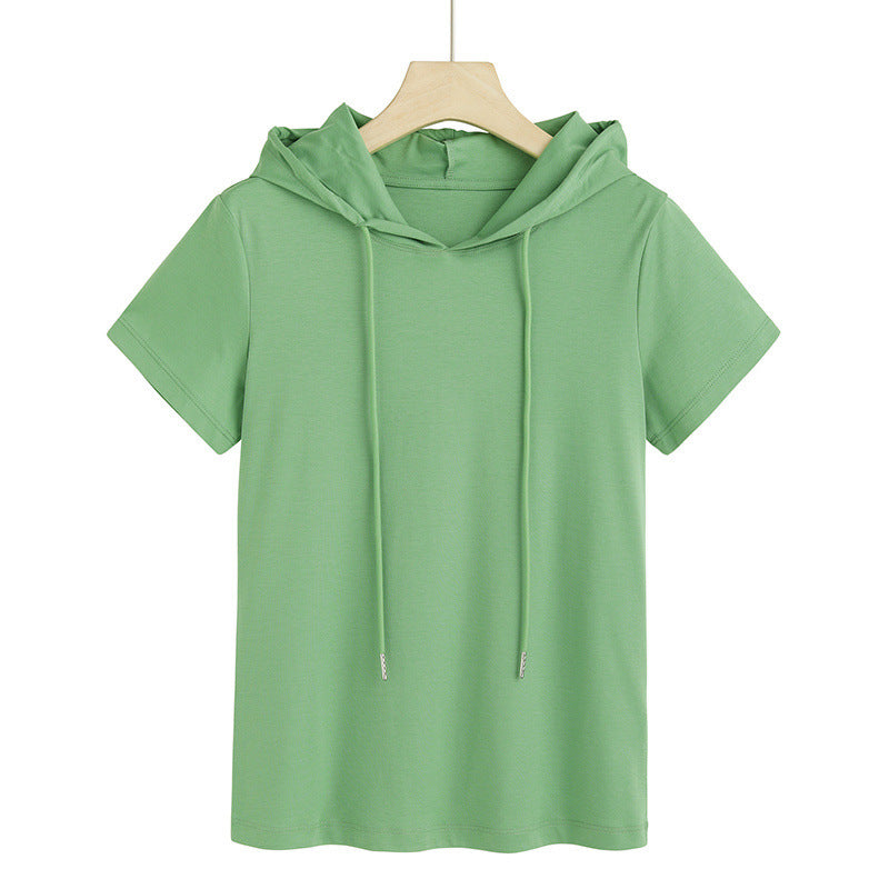 80's Mercerized Cotton Short-sleeved Hooded Women's T-shirt