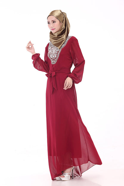 Muslim Robe Arab Hui Ethnic Women Chiffon Plus Size Women's Long-sleeved Dress