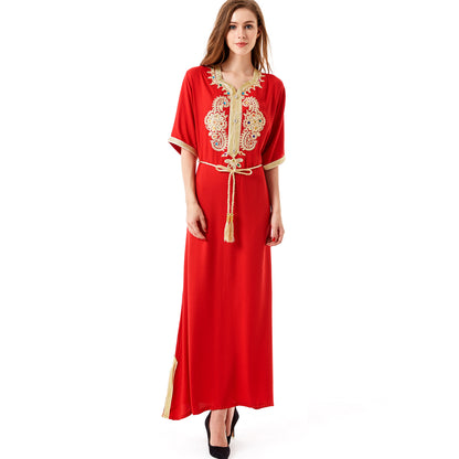 Middle East Muslim Women's Robe Short Sleeve Dress