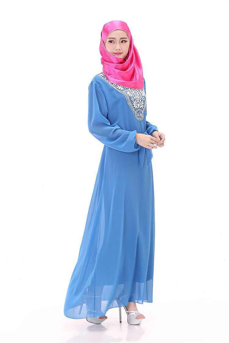 Muslim Robe Arab Hui Ethnic Women Chiffon Plus Size Women's Long-sleeved Dress