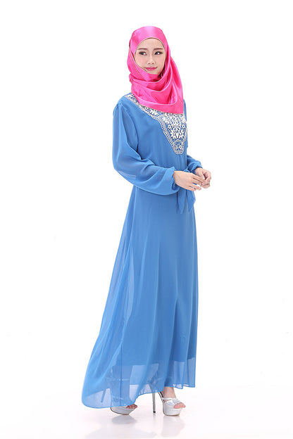 Muslim Robe Arab Hui Ethnic Women Chiffon Plus Size Women's Long-sleeved Dress