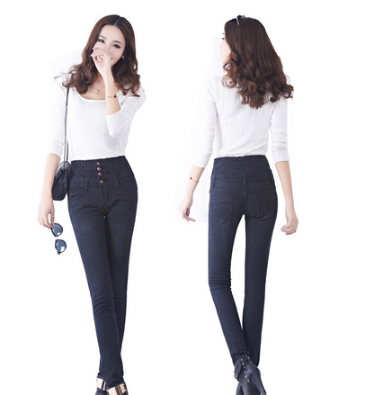 Slim Fit Denim Jeans - Women's high-rise jeans