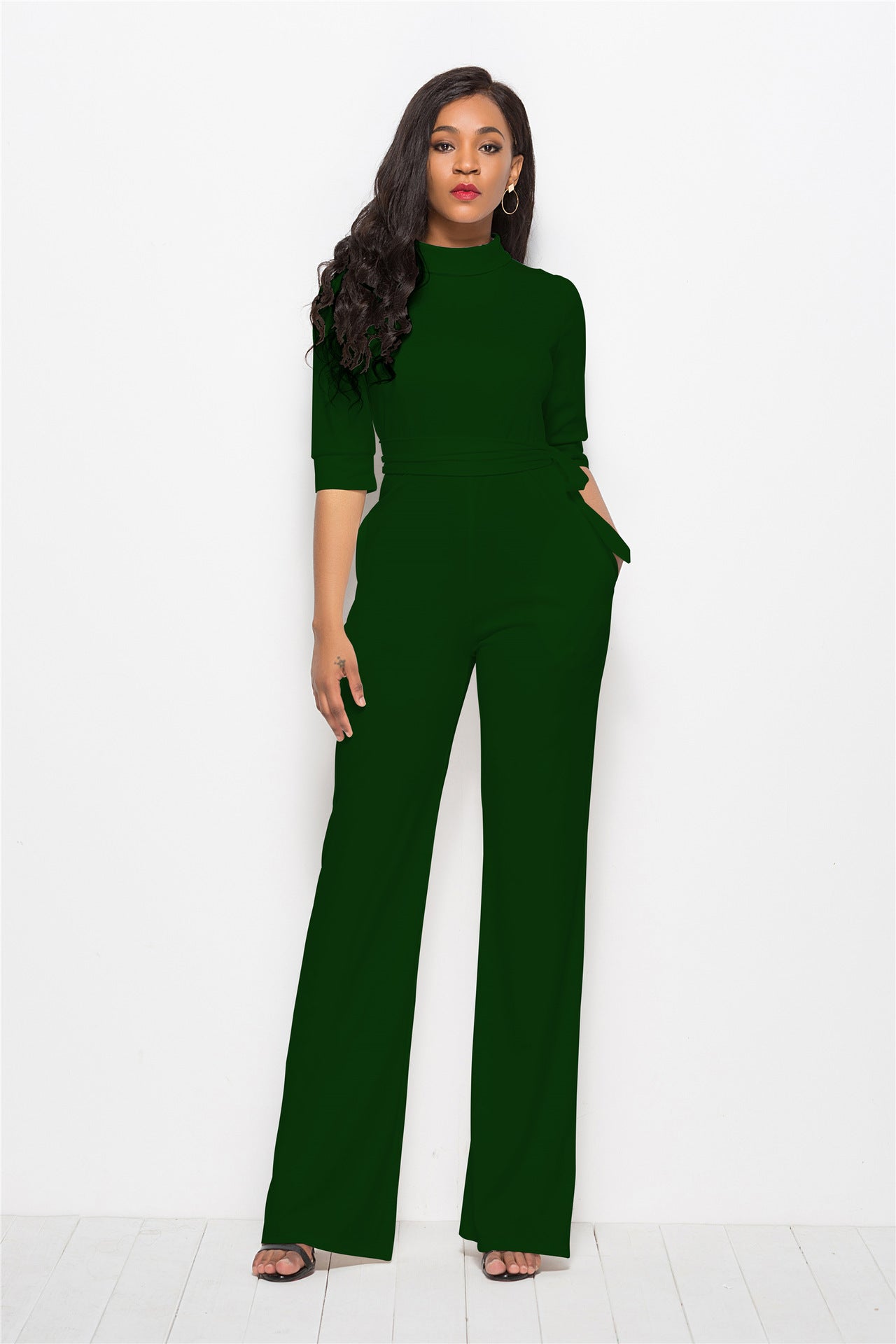 Sophisticated Flow Solid Wide Leg Pants - One-piece Wide-leg Pants