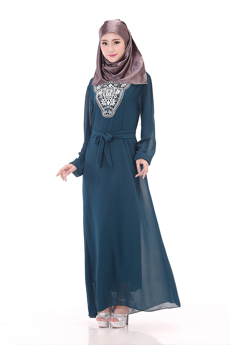 Muslim Robe Arab Hui Ethnic Women Chiffon Plus Size Women's Long-sleeved Dress