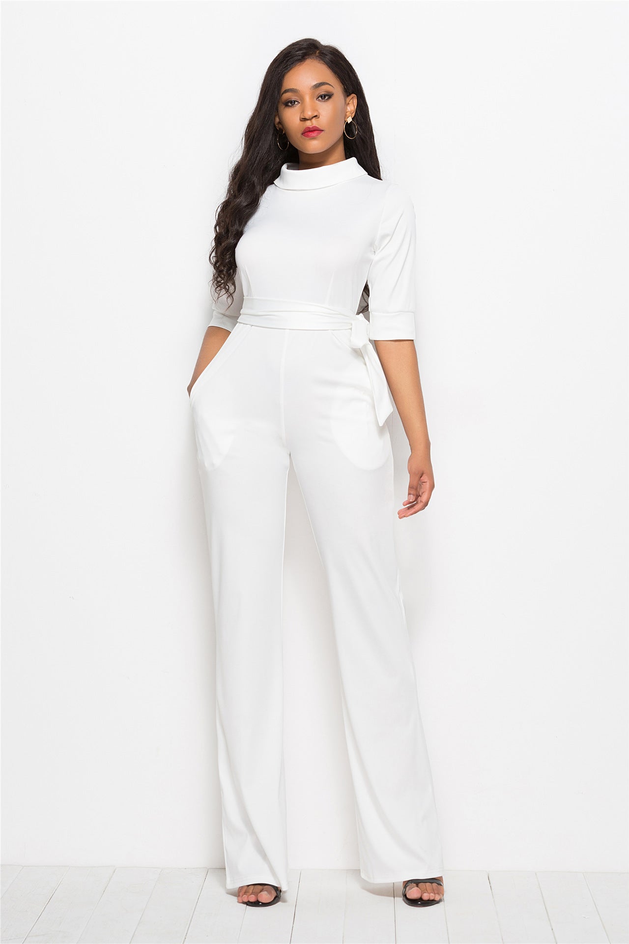 Sophisticated Flow Solid Wide Leg Pants - One-piece Wide-leg Pants