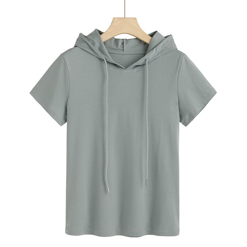 80's Mercerized Cotton Short-sleeved Hooded Women's T-shirt