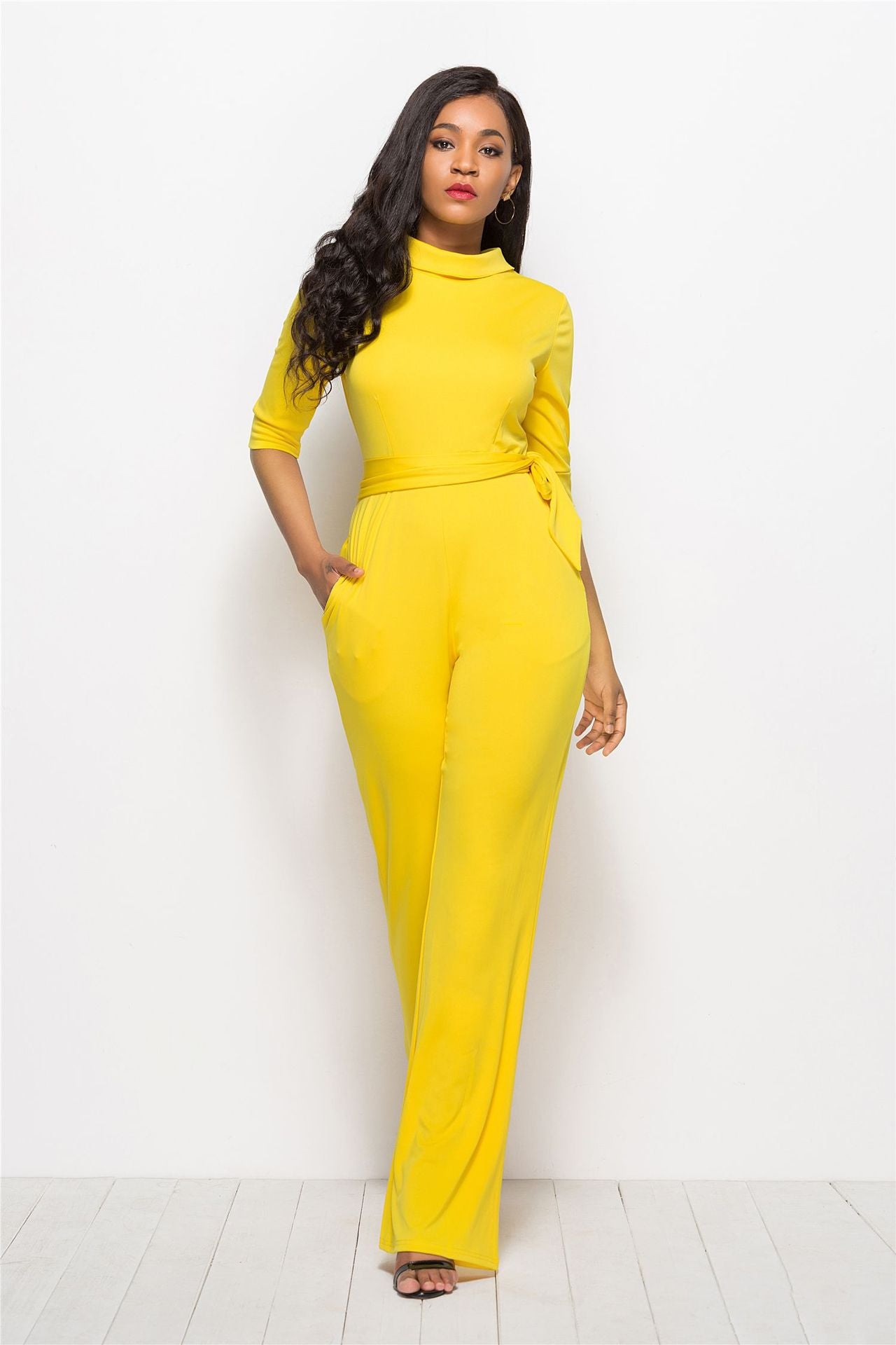 Sophisticated Flow Solid Wide Leg Pants - One-piece Wide-leg Pants