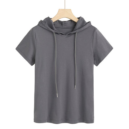 80's Mercerized Cotton Short-sleeved Hooded Women's T-shirt