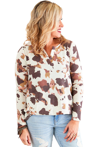 Cow Pattern Blouse -Half Cardigan Long-Sleeve Padded Blouse