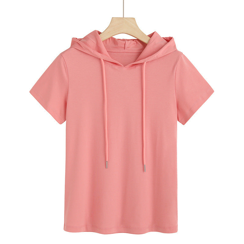 80's Mercerized Cotton Short-sleeved Hooded Women's T-shirt