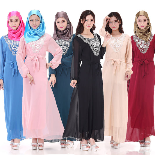 Muslim Robe Arab Hui Ethnic Women Chiffon Plus Size Women's Long-sleeved Dress